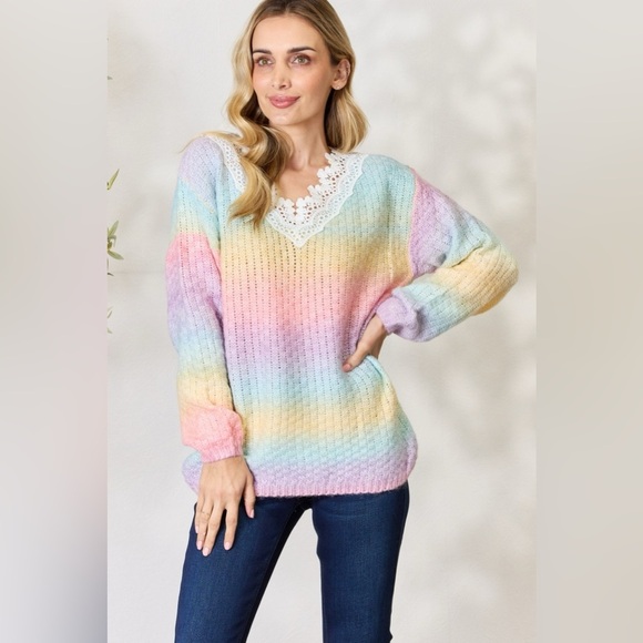 BiBi Rainbow Gradient Crochet Deetail Sweater - Picture 1 of 6